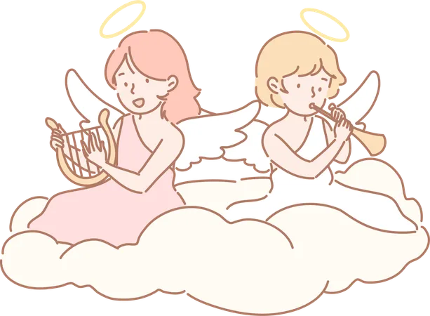 Angels are celebrating in sky  Illustration