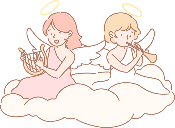 Angels are celebrating in sky  Illustration