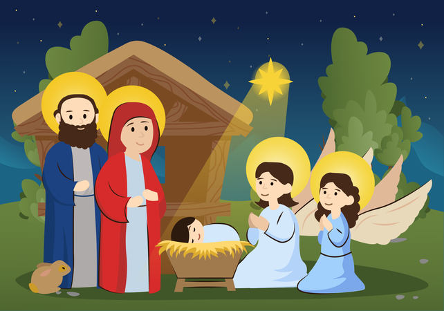 Angels blesses new born baby  Illustration