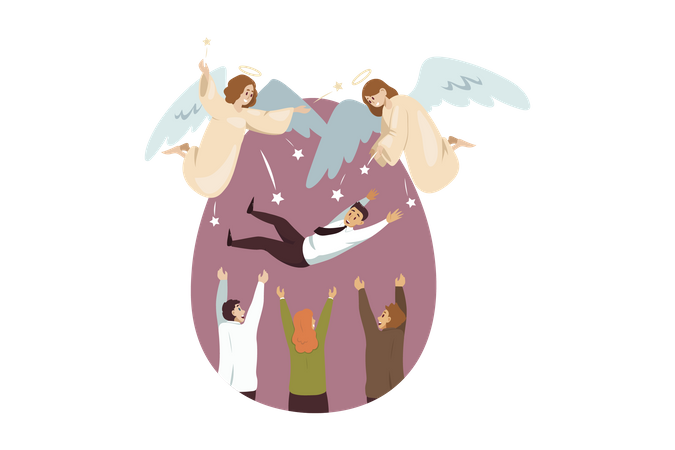 Angels saving businessman  Illustration