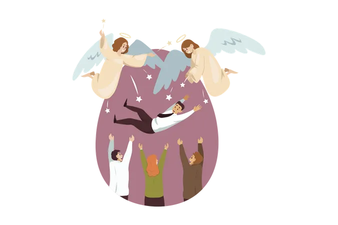 Angels saving businessman  Illustration