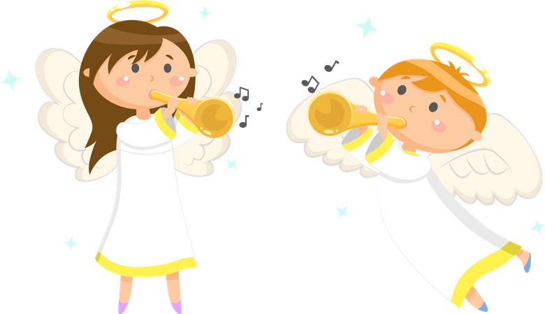 Angels with Trumpets Playing Music  Illustration