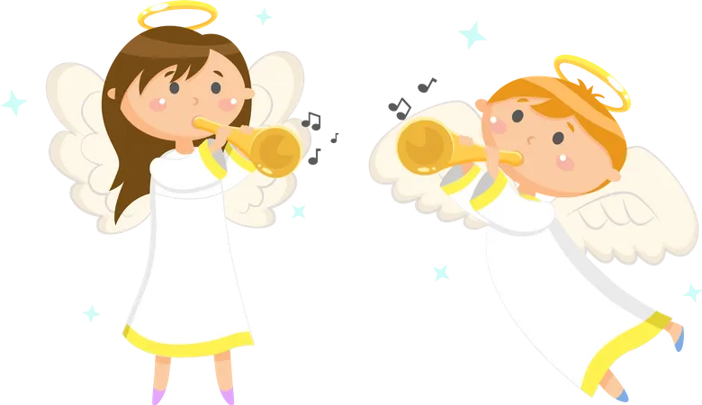 Angels with Trumpets Playing Music  Illustration