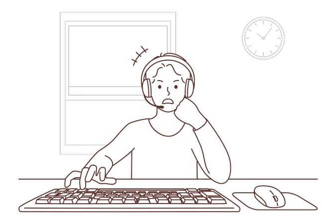 Angry agent typing on keyboard  Illustration