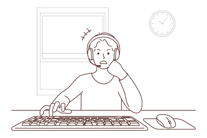 Angry agent typing on keyboard  Illustration