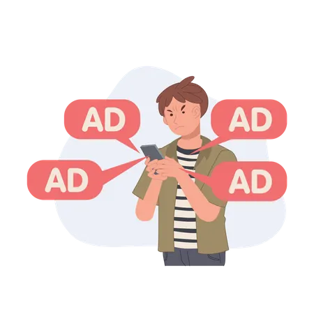 Angry And Annoying Man With Ads Notifications From Smartphone App Internet Ad Spam Vector Illustration Illustration