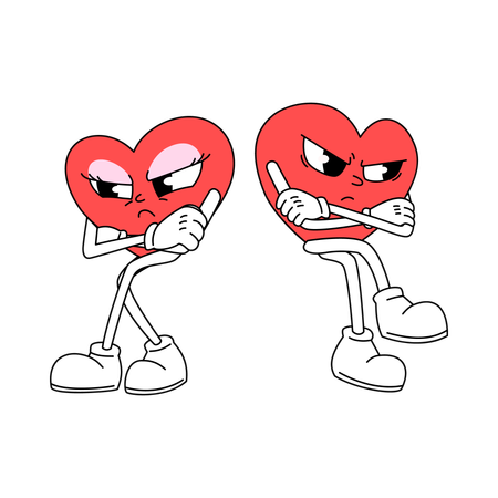 Angry and Calm Heart Mascot Interaction  Illustration