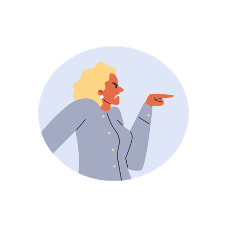 Angry annoyed woman point left finger to something  Illustration