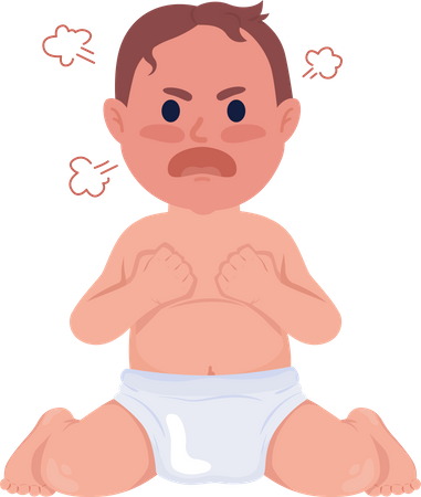 Angry baby boy with red face  イラスト