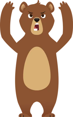 Brown Bear Cartoon Wild Animal Standing Different Poses Illustration