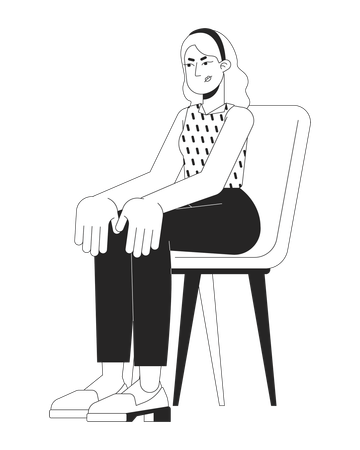 Angry blonde woman sitting on chair  Illustration