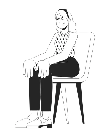 Angry blonde woman sitting on chair  Illustration