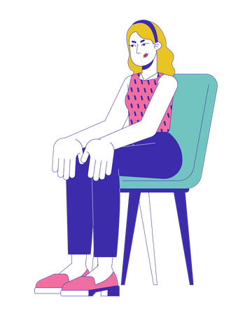 Angry blonde woman sitting on chair  Illustration