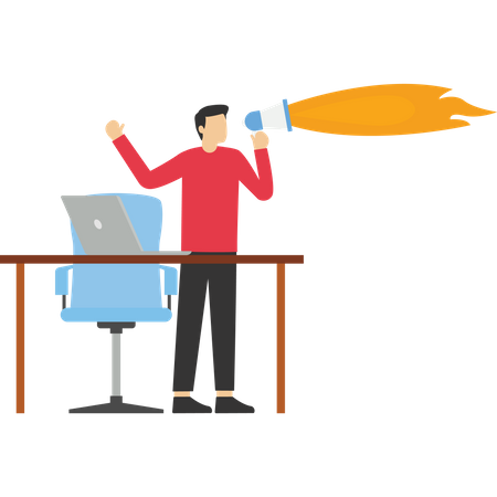Angry boss holding megaphone and announcing  Illustration