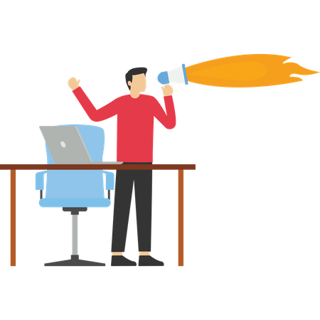 Angry boss holding megaphone and announcing  Illustration