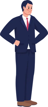 Angry Boss In Suit Semi Flat Color Vector Character Posing Figure Full Body Person On White Corporate Work Isolated Modern Cartoon Style Illustration For Graphic Design And Animation Illustration