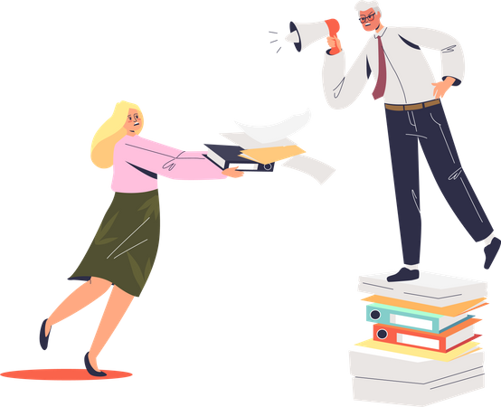 Angry boss scolding female assistant Illustration