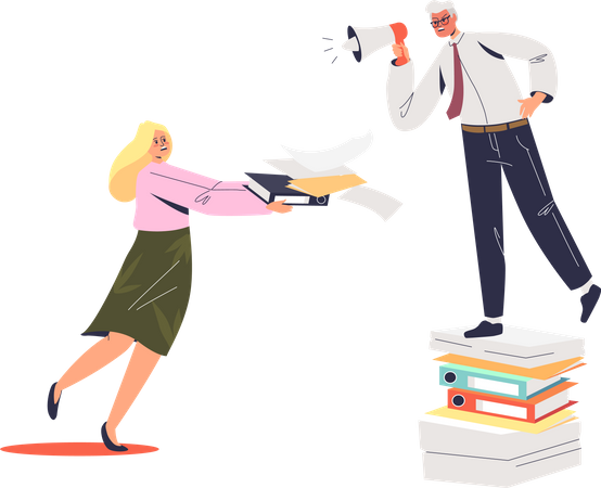 Angry boss scolding female assistant  Illustration