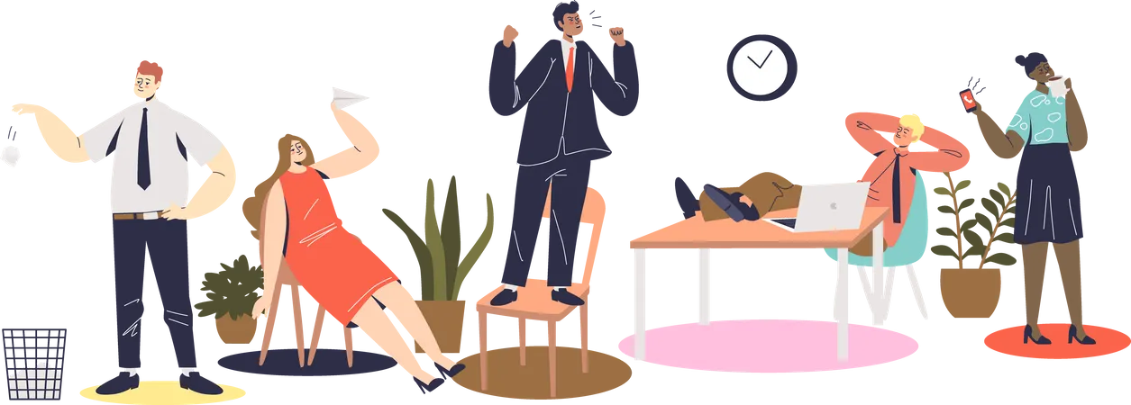 Angry boss shouting at lazy employees team  Illustration