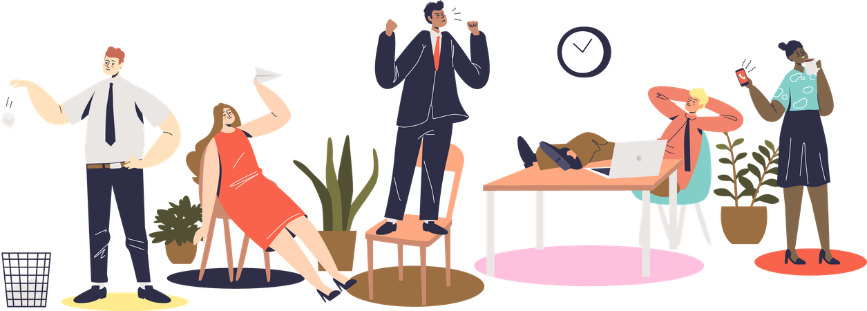 Angry boss shouting at lazy employees team  Illustration