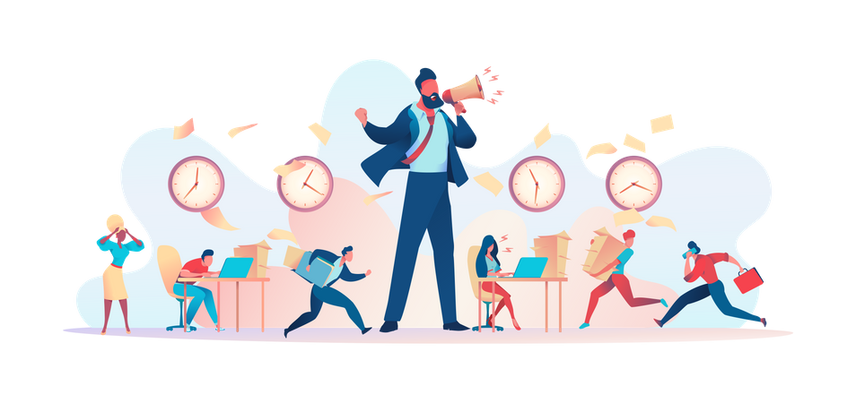 Angry boss yells into loudspeaker  Illustration