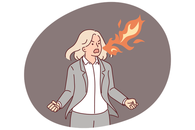 怒り狂ったビジネスウーマンは、会社での非情な経営方法を象徴している。  イラスト