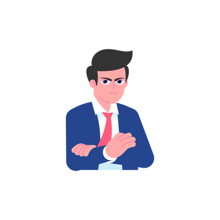 Angry businessman crossed his arms over his chest  Illustration