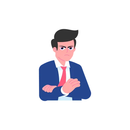 Angry businessman crossed his arms over his chest  Illustration