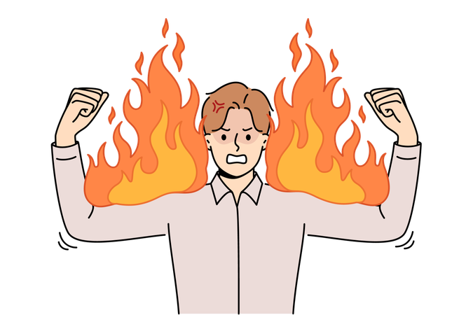 Angry businessman experiencing anger and showing burning biceps symbolizing strength and power  Illustration