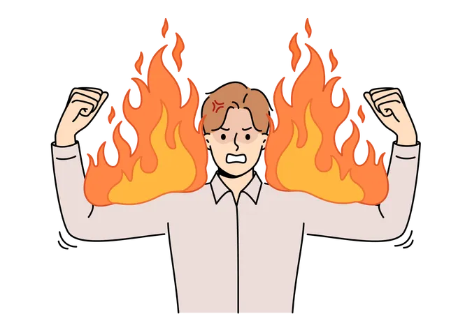 Angry Business Man Experiencing Anger And Rage Showing Burning Biceps Symbolizing Strength And Power Corporate Manager Demonstrates Anger After Learning About Mistakes Made By Subordinates Illustration