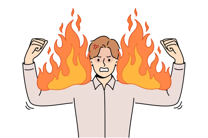 Angry businessman experiencing anger and showing burning biceps symbolizing strength and power  Illustration