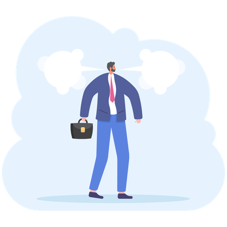 Angry businessman flushed with rage and steam comes out of his ears  イラスト
