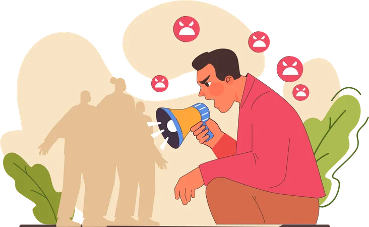 Angry Businessman holding megaphone  Illustration