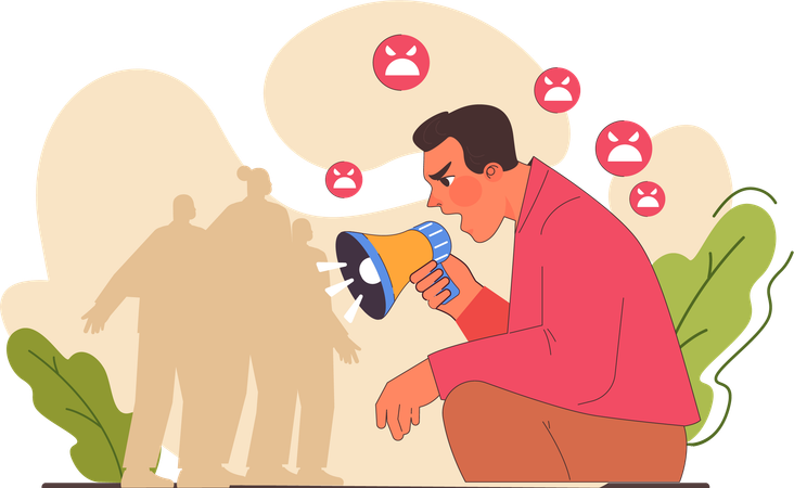 Angry Businessman holding megaphone  Illustration
