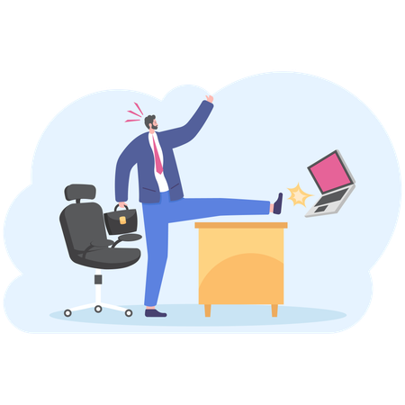 Angry businessman kicking computer  Illustration