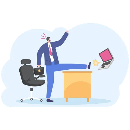 Angry businessman kicking computer  Illustration