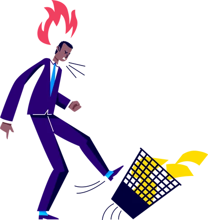 Angry businessman kicking dust bin  Illustration