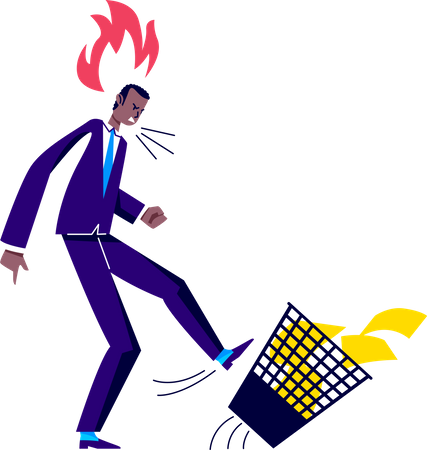 Angry businessman kicking dust bin  Illustration