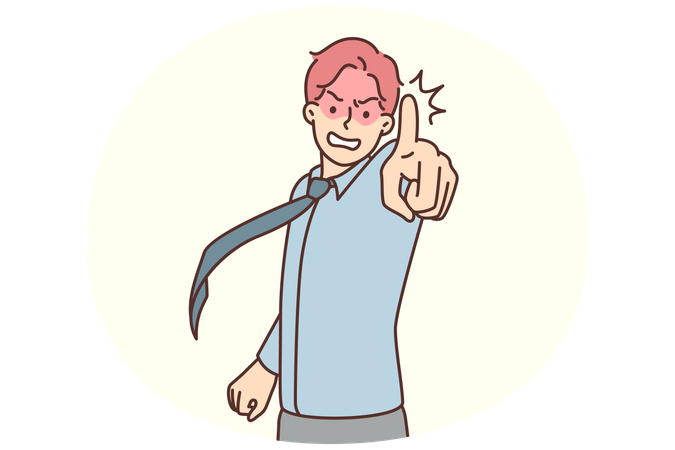 Angry businessman pointing finger at screen while arguing with employee about poor performance  Illustration