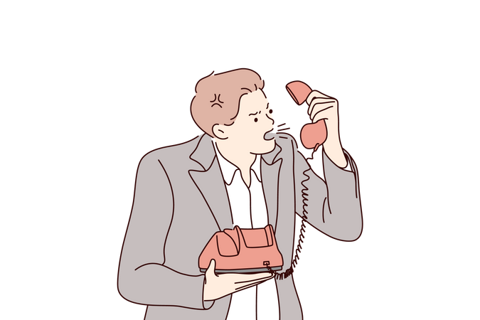 Angry businessman talking on phone  Illustration