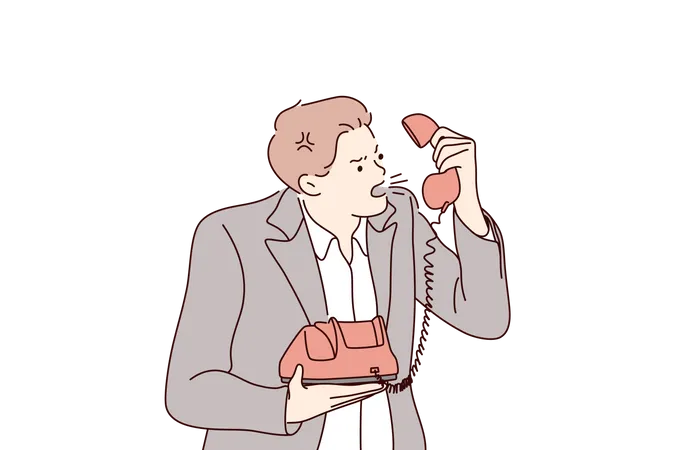 Angry businessman talking on phone  Illustration