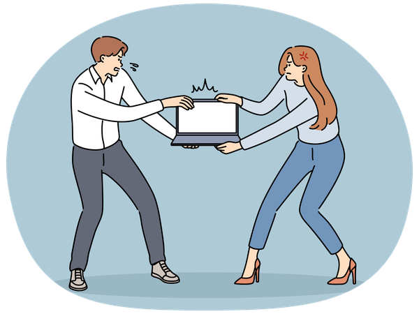 Angry businesspeople fighting for computer  Illustration