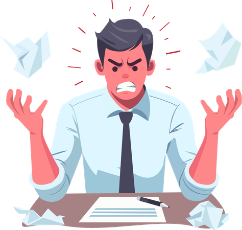 Angry businesssman sitting in office  Illustration
