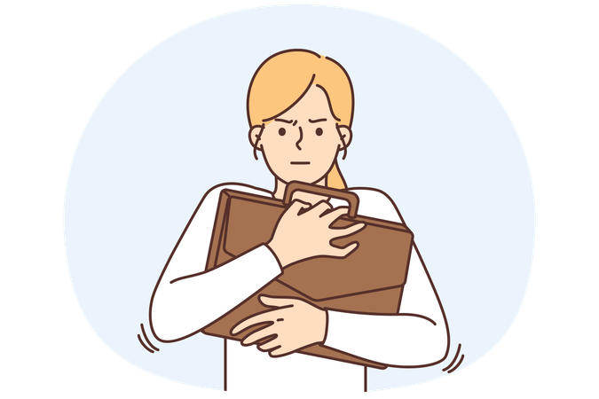 Angry businesswoman holding briefcase  Illustration