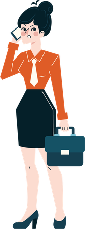Angry businesswoman talking on mobile phone  Illustration