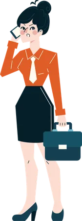 Angry businesswoman talking on mobile phone  Illustration