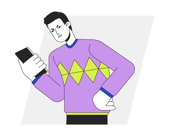 Angry caller looking at phone  Illustration