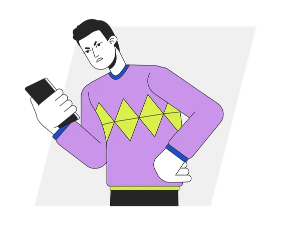 Angry caller looking at phone  Illustration