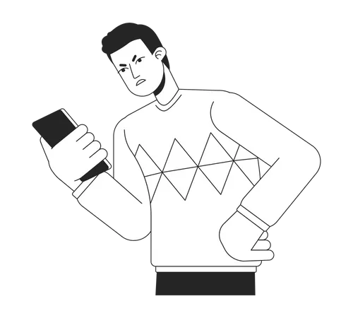 Angry caller looking at phone  Illustration