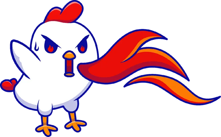 Angry Chicken With Flames  Illustration